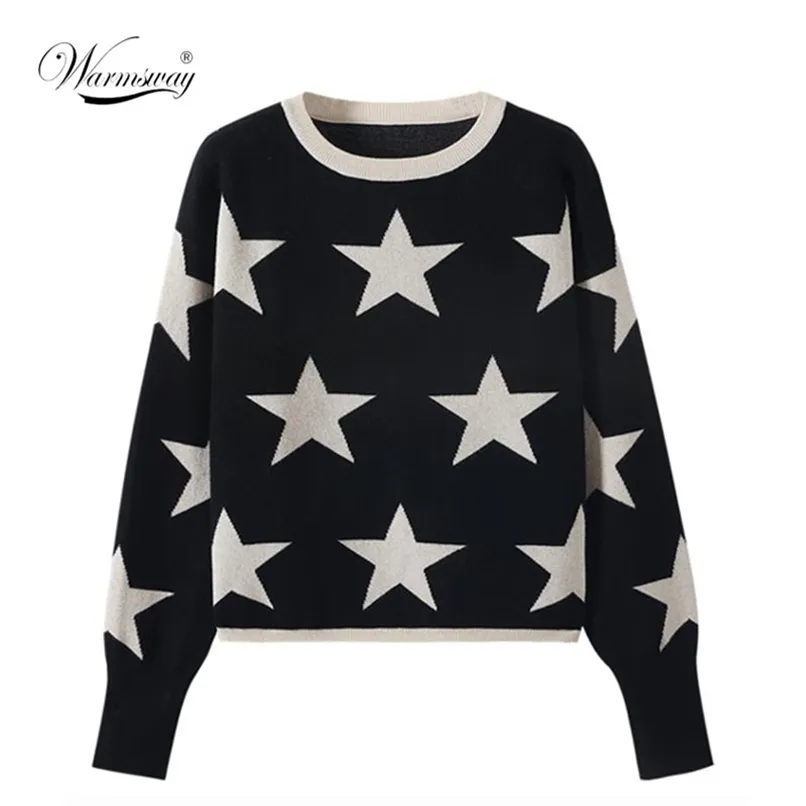 Quality Fall Winter Women's Sweater O-Neck Star Pullover Knitting Sweaters Long Sleeve With Split Casual Jumper C-288 210914