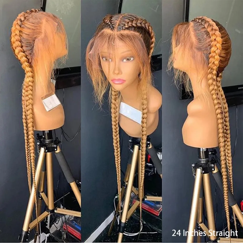 Mettre en évidence la perruque pré-plumée Ombre couleur brune synthétique droite avant de lacet perruques pour les femmes noires simulation sans colle cheveux humains 130%