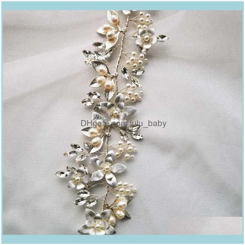 Gold Silver Color Floral Bridal Headband Hair Tiara Freshwater Pearls Wedding Jewelry Handmade Women Crown