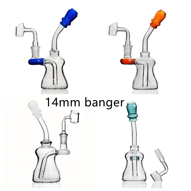 Mini beaker bongs Recycler Bong hookahs inline perc dab rig curve bend Turbine Water Pipes Wax Dabber