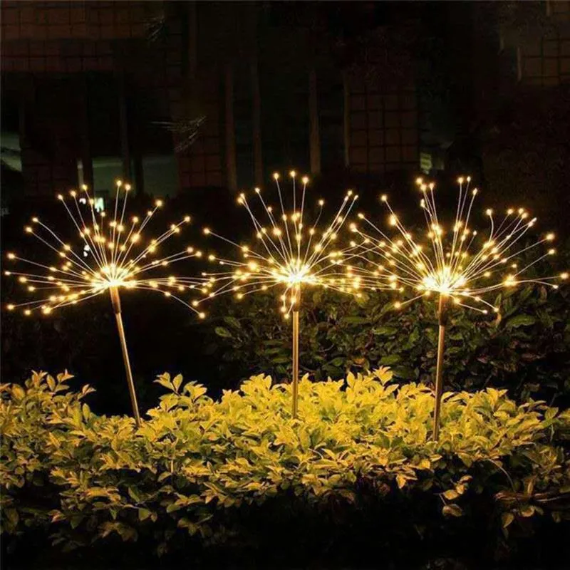 Lampade da prato 90/120LED Solar Powered Firework Ground Light Pathway Giardino Cortile Paesaggio Lampada di illuminazione decorativa