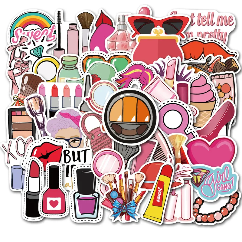 50pcs Stickers d'outils de maquillage de dame drôle accessoires pour skateboard portable bagages à vélo de moto