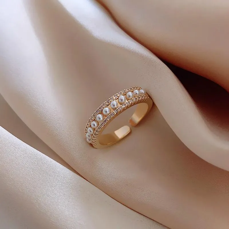 Pierścionki klastra 2021 koreańska moda perłowa pierścień otwarcie temperament prosty palec palec kobiet biżuteria bankietowa