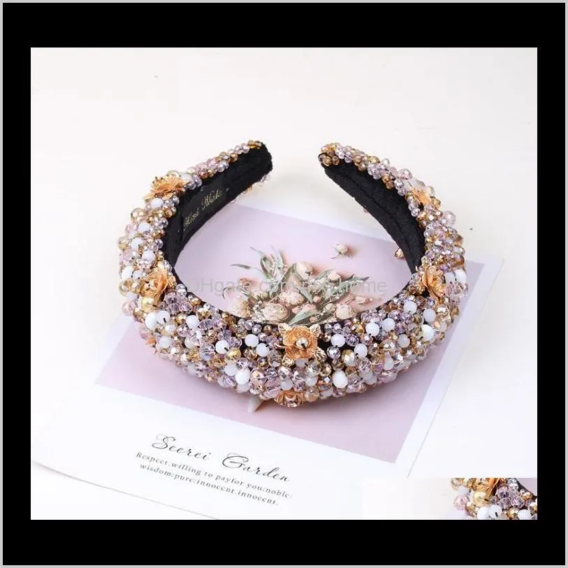 luxury baroque sparkly padded rhinestones headbands full pearl crystal hairbands wide headwear white hair accessories women