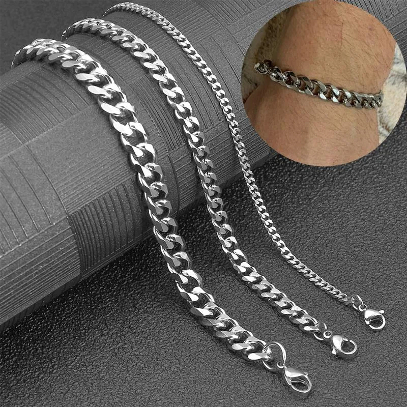 Fashion Stainless Steel Chain Bracelet for Men Women Wedding Jewelry Gift 3/5/7mm Adjustable Cuban Chain Men's Bracelet