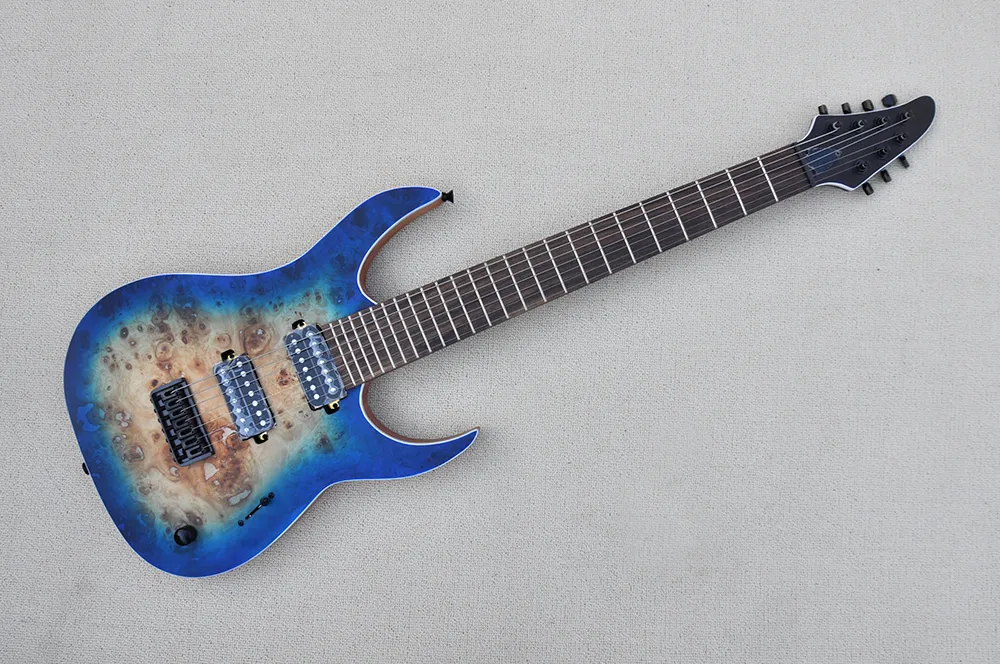 7つの文字列青いカエデのベニヤマホガニーボディのボディエレクトリックギター、ローズウッドの指板