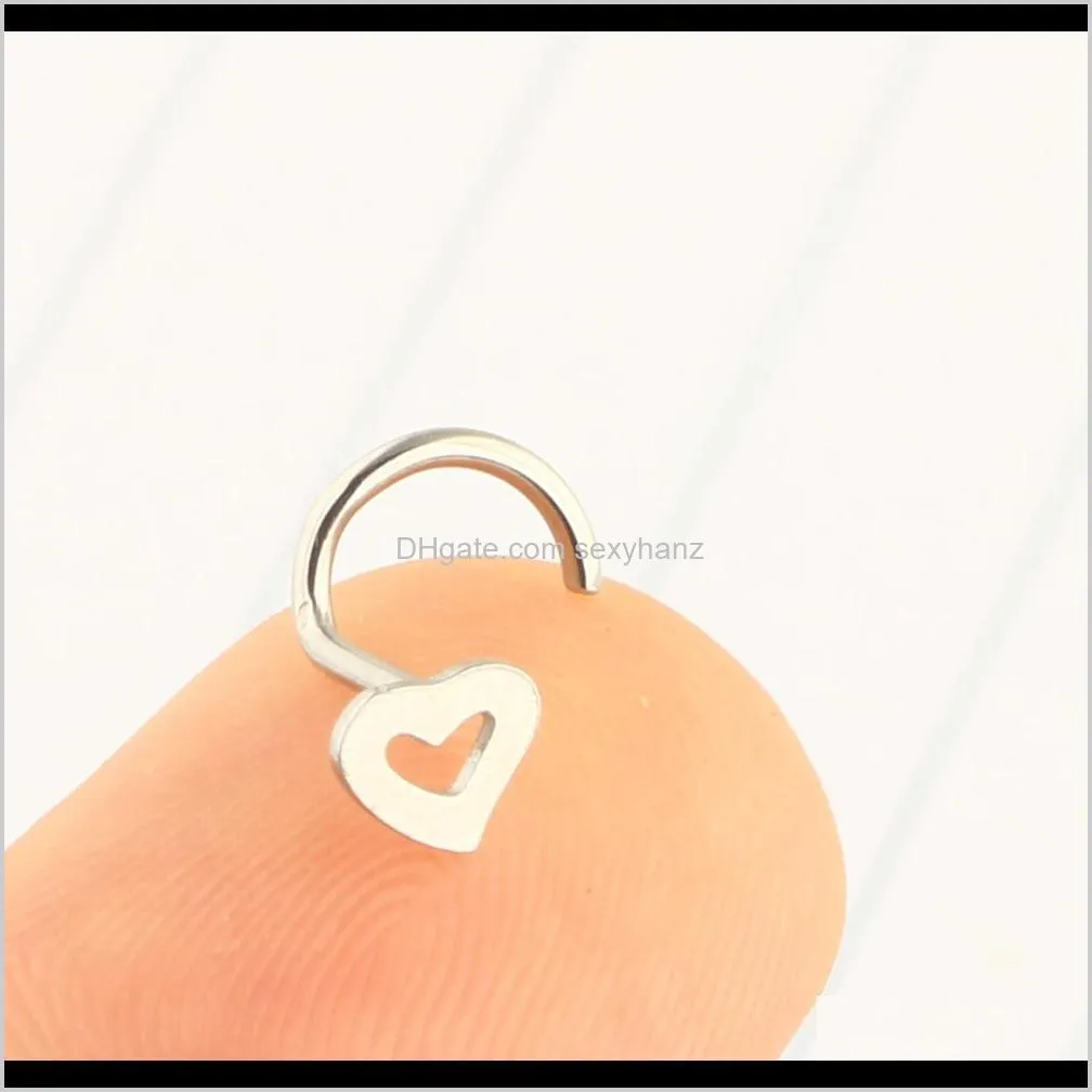 100pcs heart nose ring stainless steel twist nose studs body jewelry 20 gauge piercing cartilage tragus earring