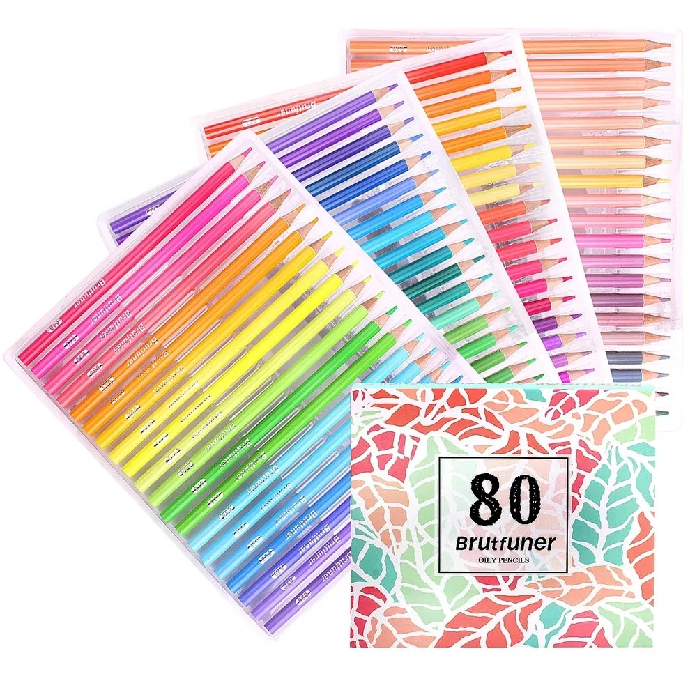 Brutfuner 80 Colours Olej Kolor Pencil Zestaw jasne kolory do rysowania szkicowania cieniowania kolorowanki dla dorosłych Książki
