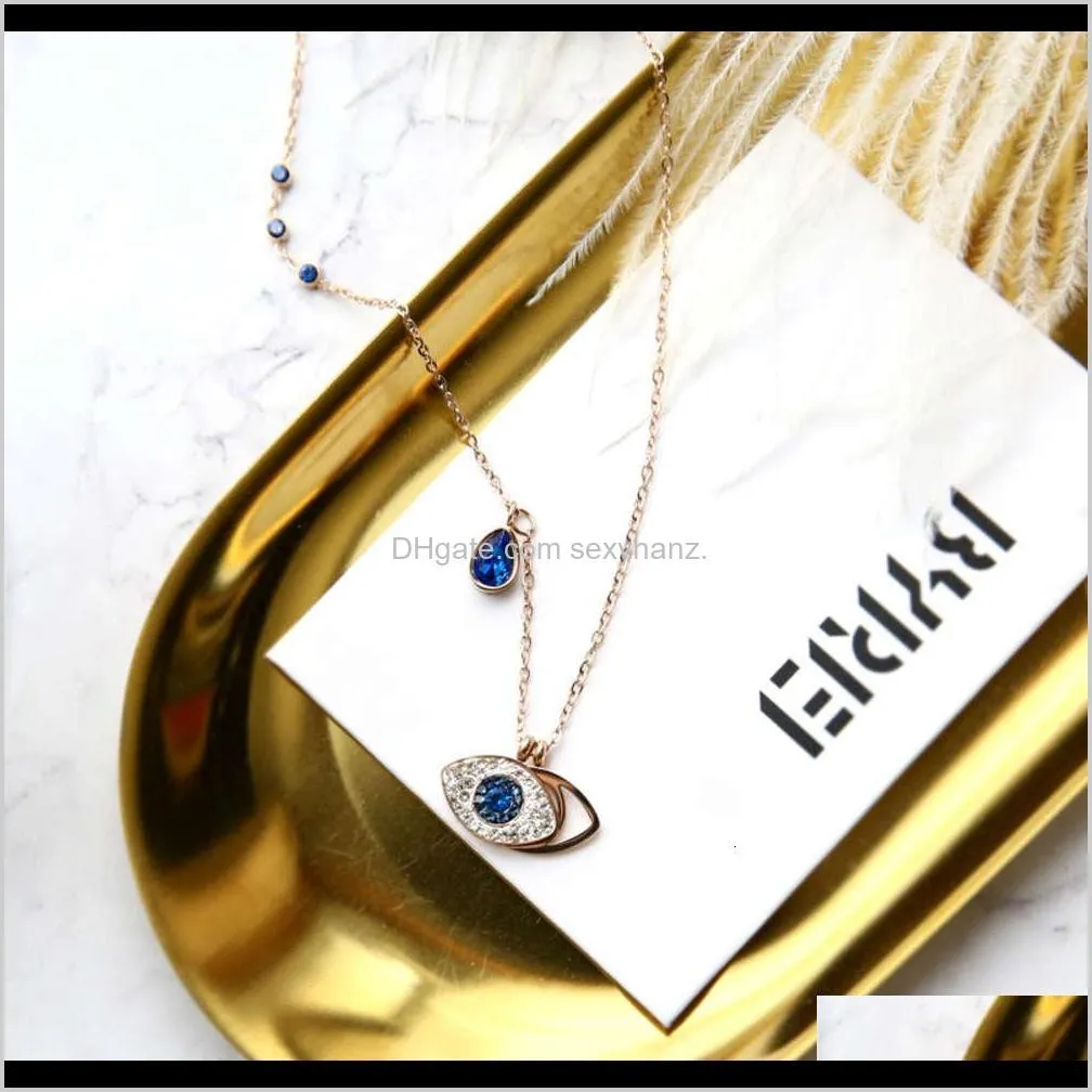 pendant korean titanium steel rose, gold devil`s eye necklace, female clavicle chain pendant, gift, indelible jewelry