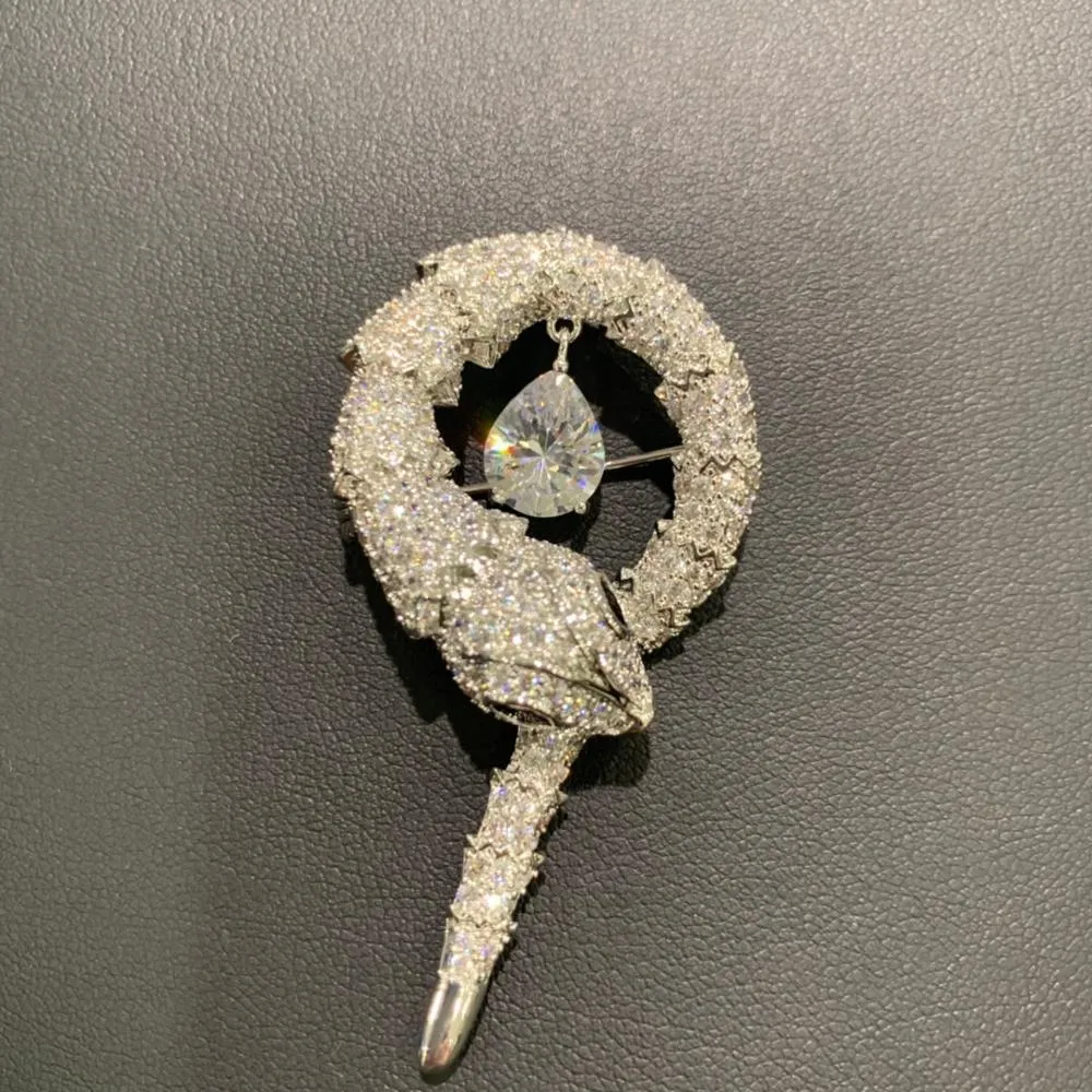 elegant cubic zircon snake brooch pins copper fashion unisex jewelry for coat women men