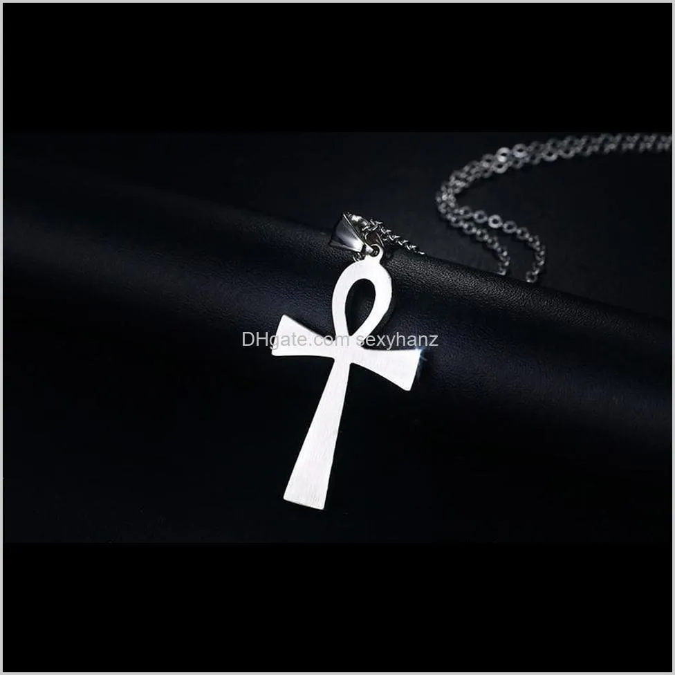 ankh cross pendant necklace stainless steel for women men hip hop charm necklaces statement vintage prayer jewelry gift