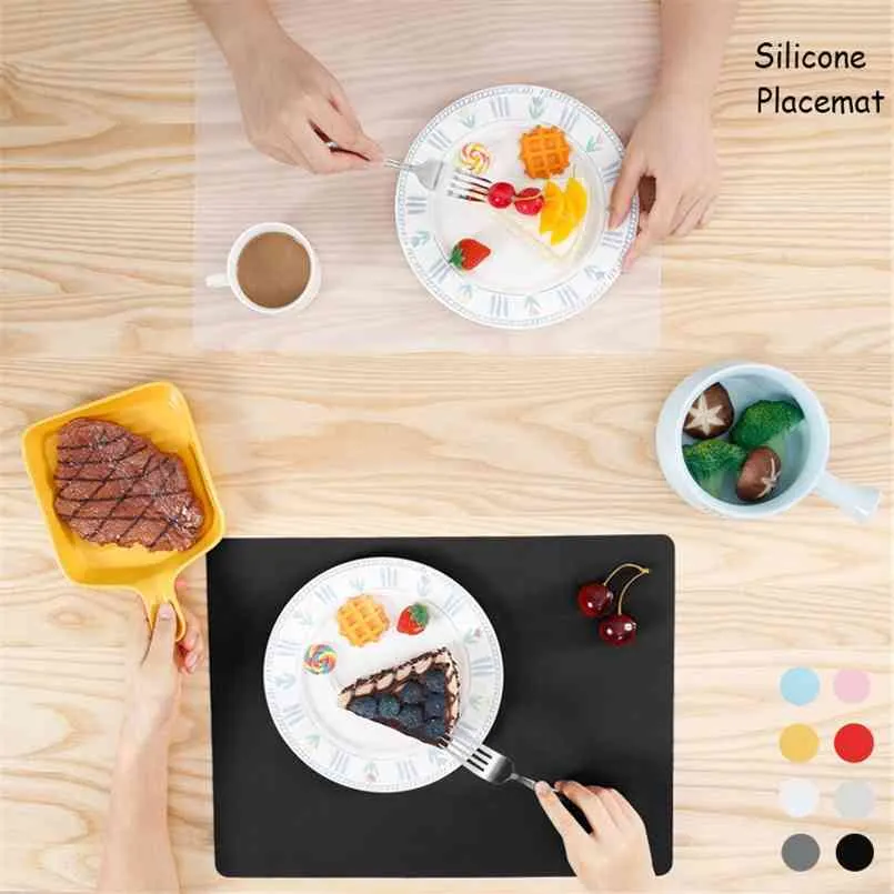 Set of 4 Silicone Placemats for Kitchen Dining Table Mat Set Heat Insulation Anti-Skidding Washable Durable Waterproof Kids Grey 210817