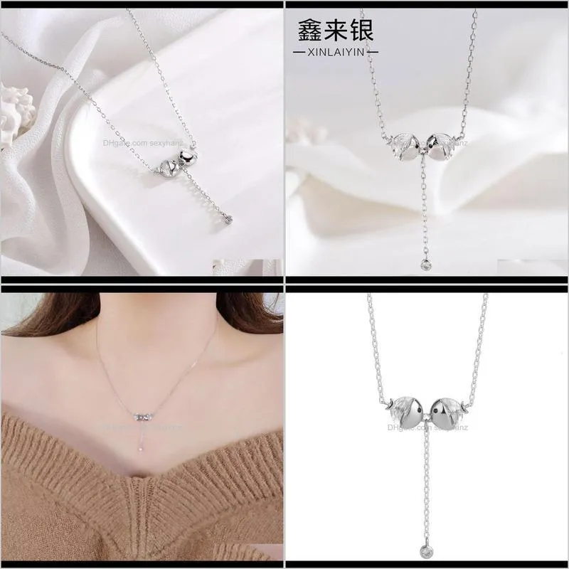 s925 silver pendant kiss fish necklace female korean version personality creativity simple temperament versatile clavicle chain