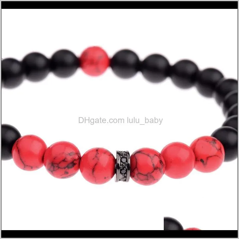 douvei 8mm matt&red yinyang bracelets for women trendy bracelet men with black cz beads prayer jewelry ab656