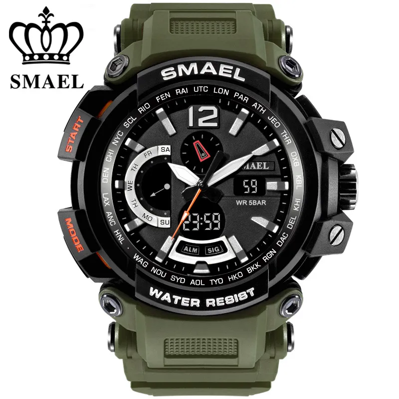 Relogio Masculino Smael Brand Sport Klockor för män 5AMT Armbandsur Digital LED Mäns Militärklocka Klocka Man Montre Homme X0524