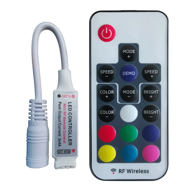 17-Tasten-Mini-RF-Wireless-LED-Dimm-Fernbedienungscontroller für 5050/3528/5730/5630/3014 RGB-Farbstreifen