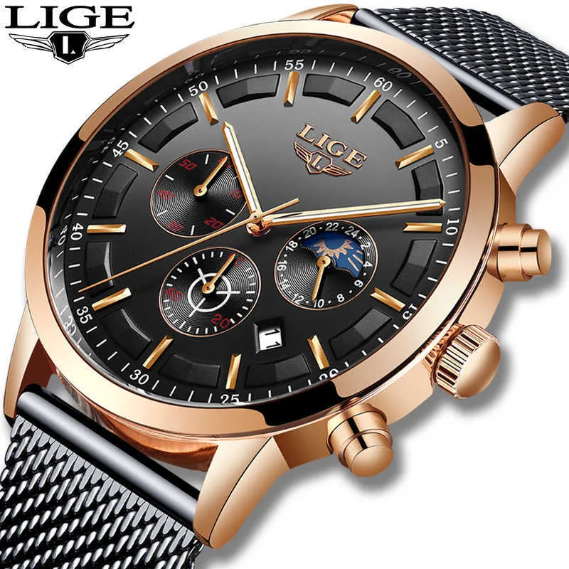 Reloj Hombre Lige Mens 시계 탑 브랜드 럭셔리 캐주얼 Quartz 손목 시계 남성용 군사 모든 철강 방수 스포츠 시계 210527