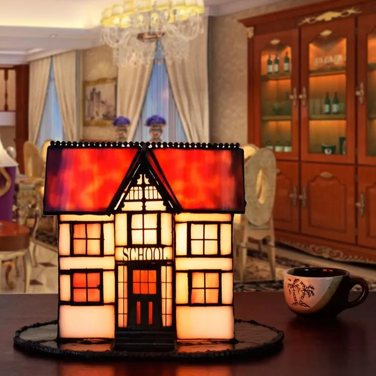 Tischlampen Buntglas Haus Tiffany Schlafzimmer Nachtlichter Kleine Nachtlicht für Bar KTV Schreibtischlampe