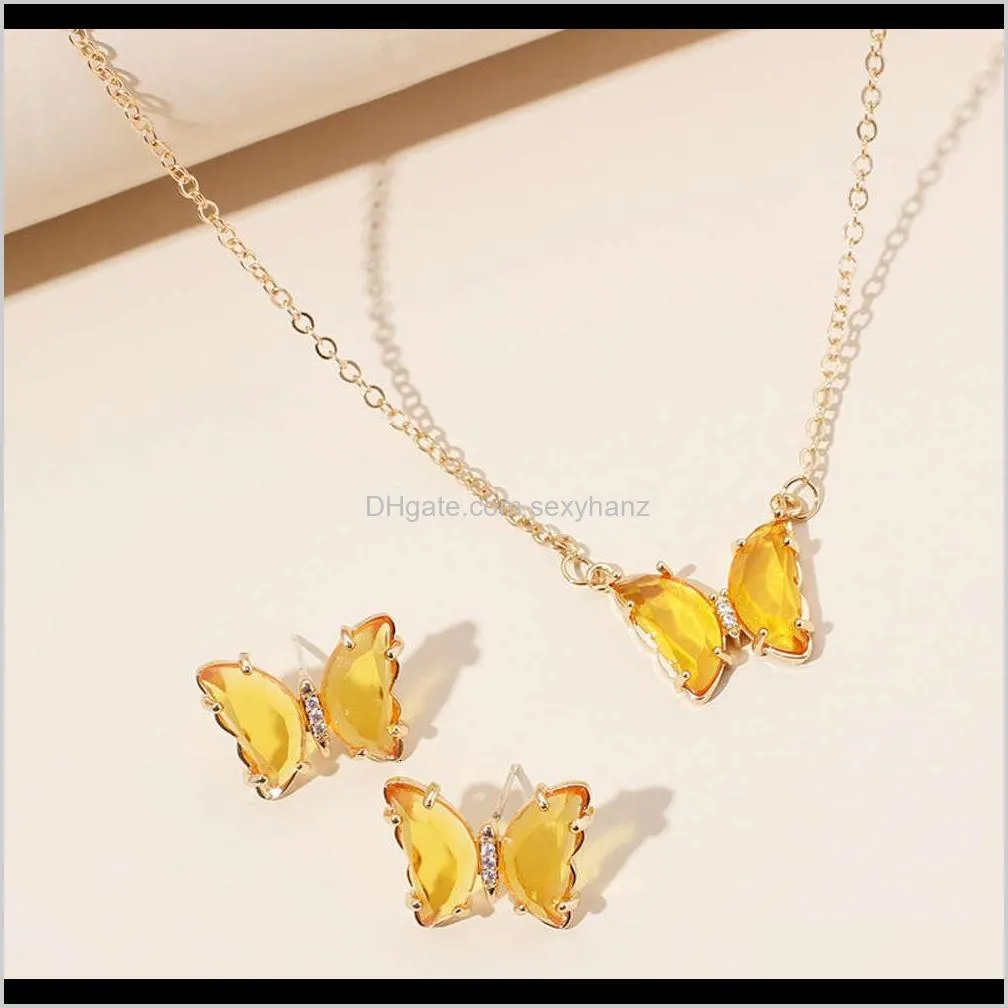 jewelry gold simple acrylic diamond series butterfly pendant earrings necklace clavicle chain set