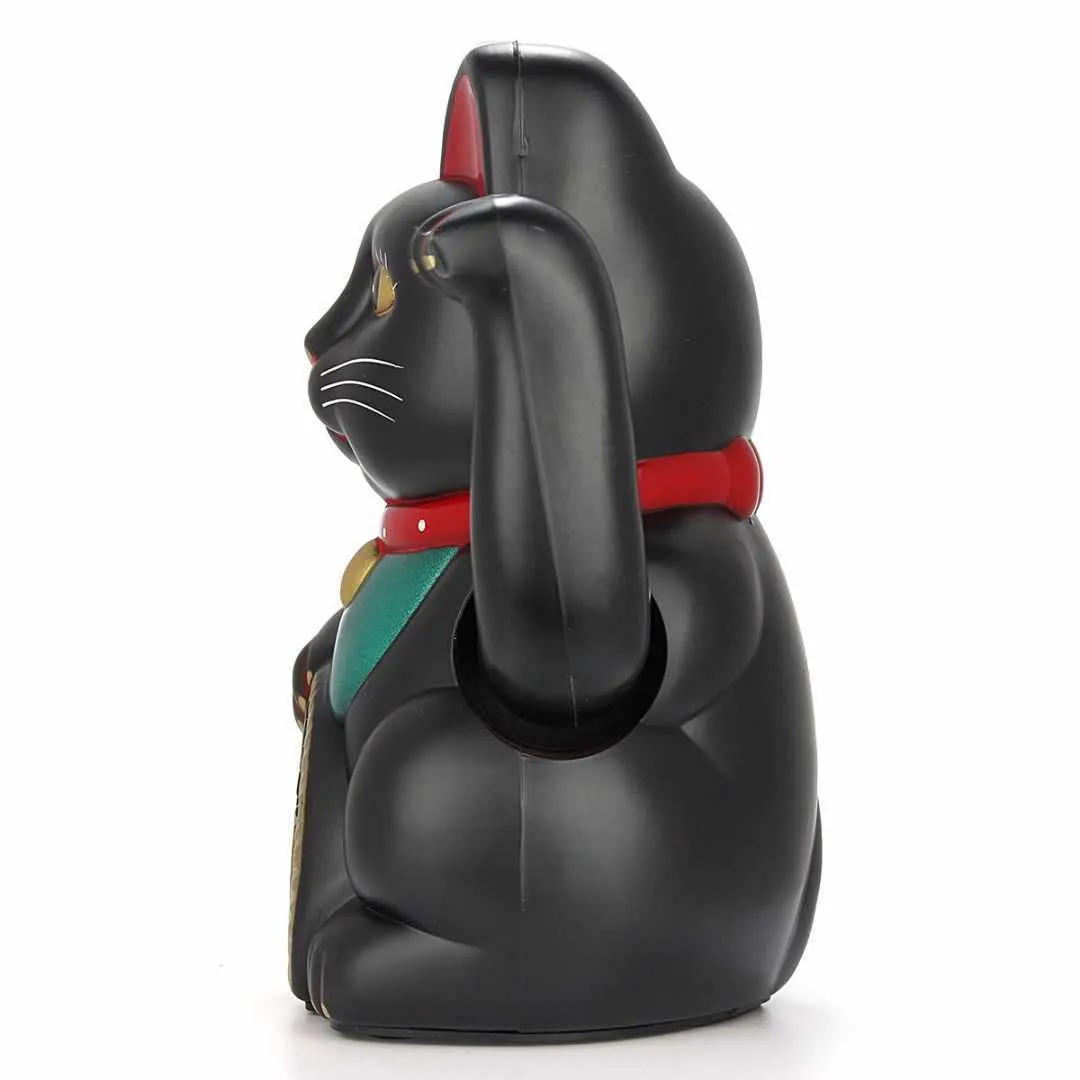 Black 12.5cm Feng Shui Beckoning Cat Wealth Fortune Lucky Waving Kitty Decor