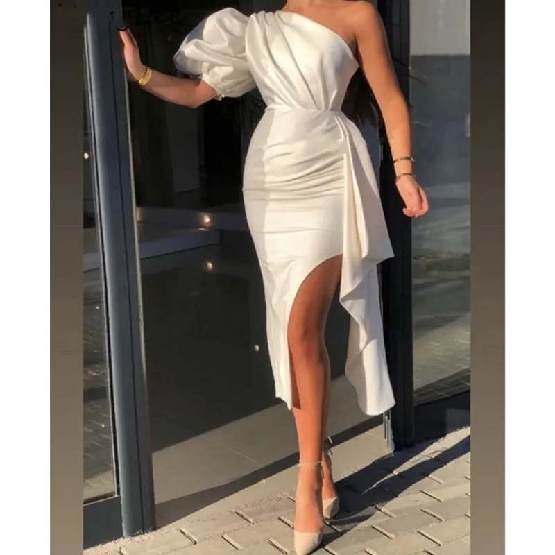 Elegant African Prom Dresses One Shoulder Short Evening Gowns Tea Length Sexy Formal Party Tail Wear 328 328