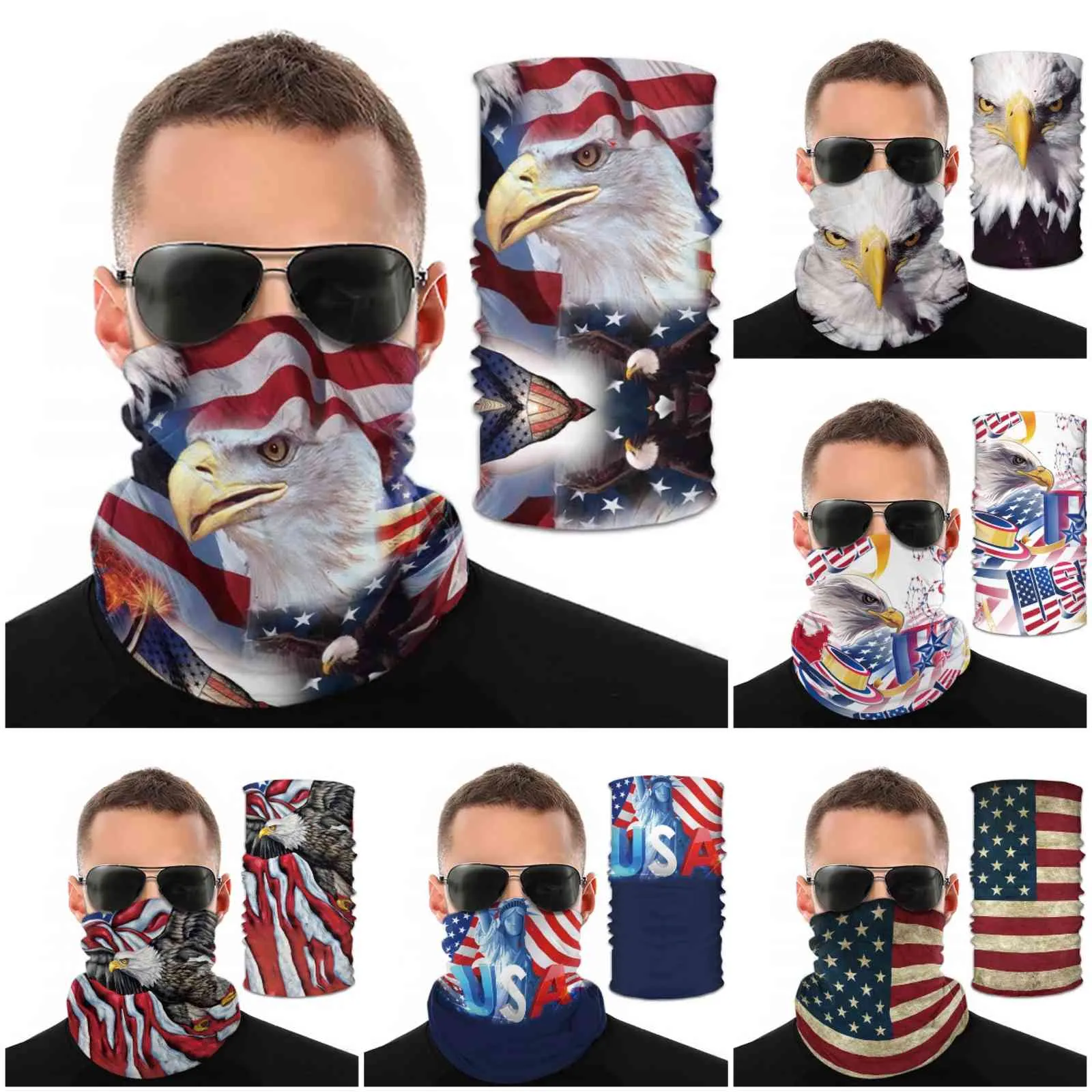 DHL-schip! Outdoor Sports National Bird Print USA Vlag Magic Sjaal Beschermend Masker Fashion Cycling Caps Maskers voor het rijden