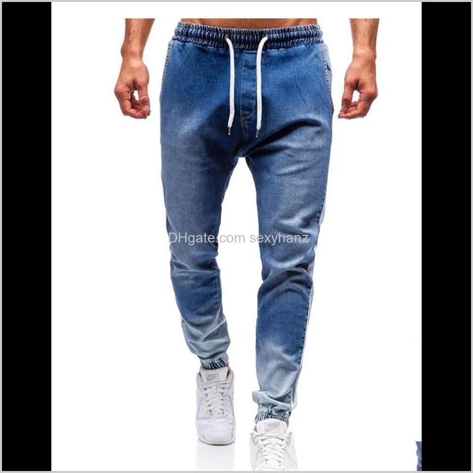 summer hip hop men blue jeans slim fit pants with for men side stripe pocket jeans pencil pantalones1