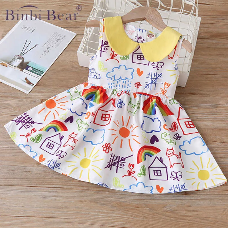 Summer Girls' Dress Cute Doll Collar Sleeveless Cartoons Princess Children's Baby Kids Children Dresses Clothing Girls Vestidos Q0716