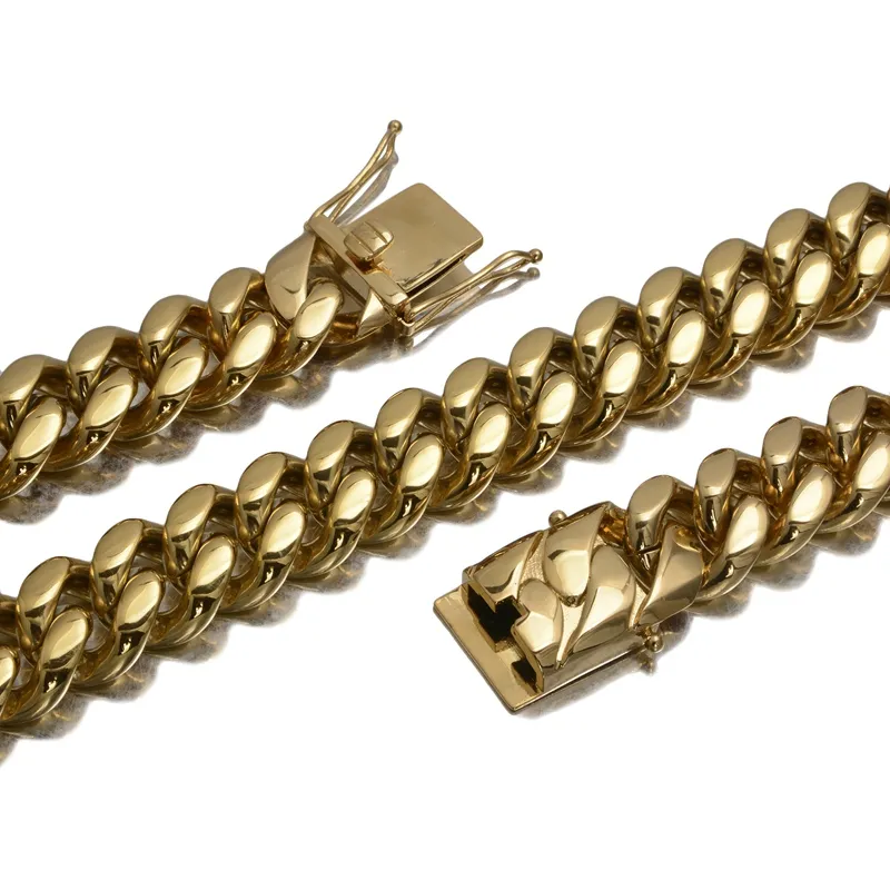 Mens Gold Cuban Link łańcuchy Hip Hop Biżuteria 22m Bracelet ze stali nierdzewnej Naszyjnik3915860