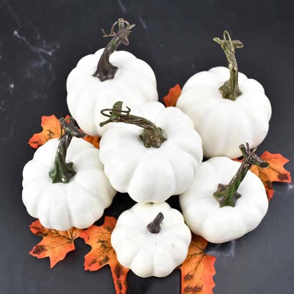 6 sztuk Halloween Biała Dynia Pianka Zabawki Sztuczne Mini Pumpkin Symulacja Prop Garden Party Decoration Y0829