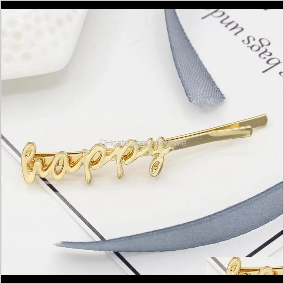 letter happy smile love merci 1 shape with gold and silver plated for women fashion hair clip gift