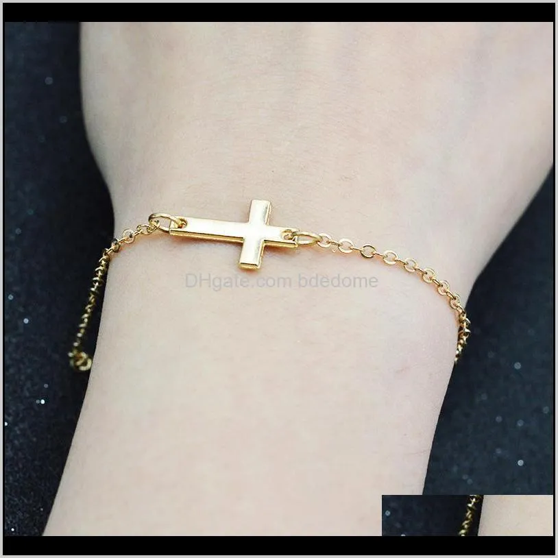 fashion simple cross design with silver or gold plated metal chain for women hand bracelet gift