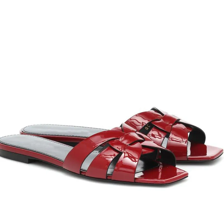Red dressy flat sandals hot sale