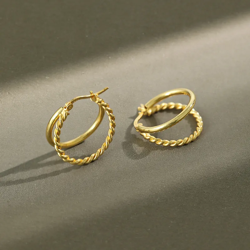 Orecchini pendenti in puro argento sterling 925 puro al 100% con due file di cerchi tondi per le donne Regalo di gioielli da sposa