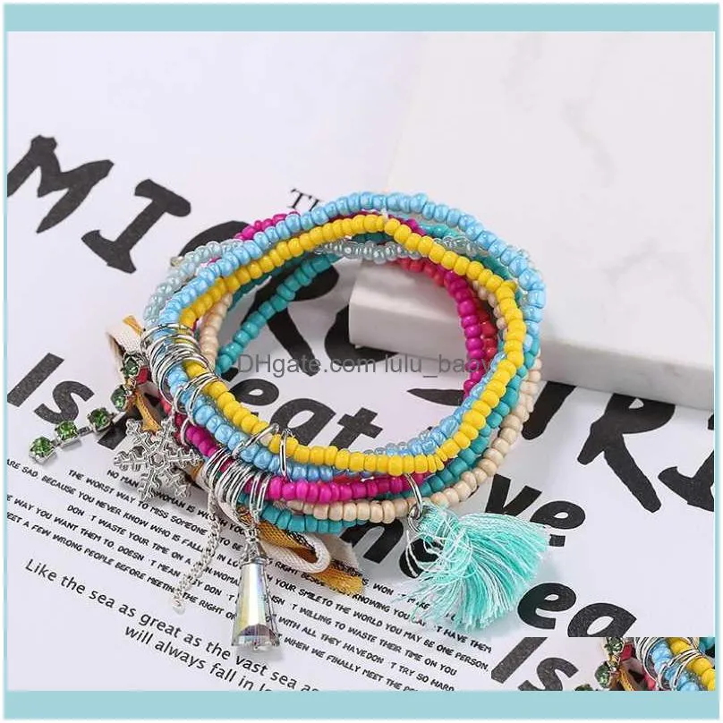 Beaded, Strands 3pcs/set Handcraft Boutique Fashion Multilayer Crystal Stone Beads Strand Bracelets Bangles Pulseras Boho Mujer