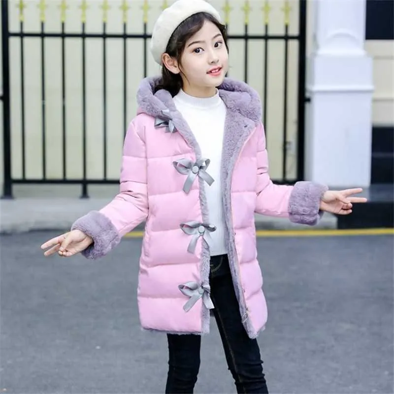 2021 새로운 소녀 패션 겨울 모피 코트 자켓 따뜻한 파카 어린이 아기 옷 아이 두꺼운 플러스 벨벳 의류 -30 H0909