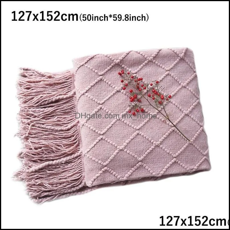 Blankets Throw Textured Acrylic Solid Sofa Couches Blanket Tassels Decorative Bed Covers For Soft Adult