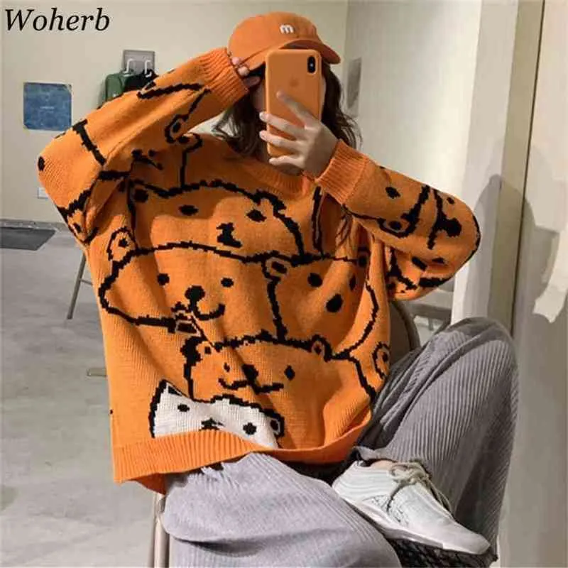 Lente Herfst Cartoon Bear Print Trui Dames Japanse Koreaanse Pullover Kawaii Losse Casual Streetwear Tops 25943 210519