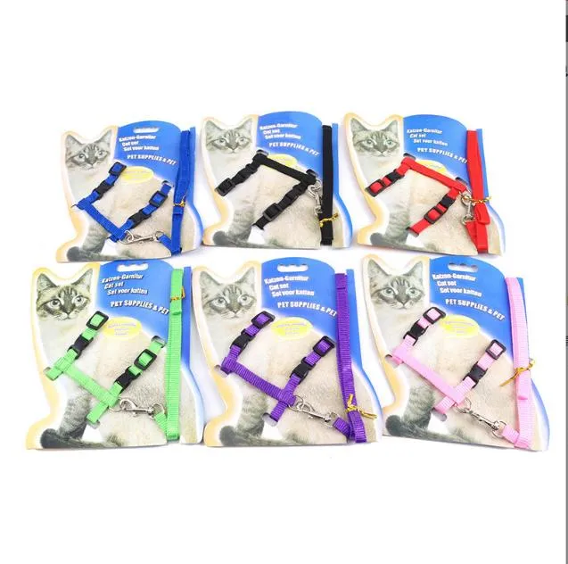 2021 5 Färger Pet Harness Dog Leash Collar Cat Rem och Valp Justerbar Traction Harness