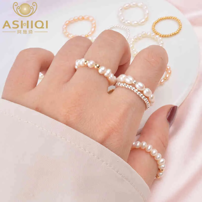 Ashiqi Moda 3-4mm Mini Küçük Doğal Tatlısu Inci Çift Yüzükler Kadınlar Için Gerçek 925 Ayar Gümüş Takı Hediye