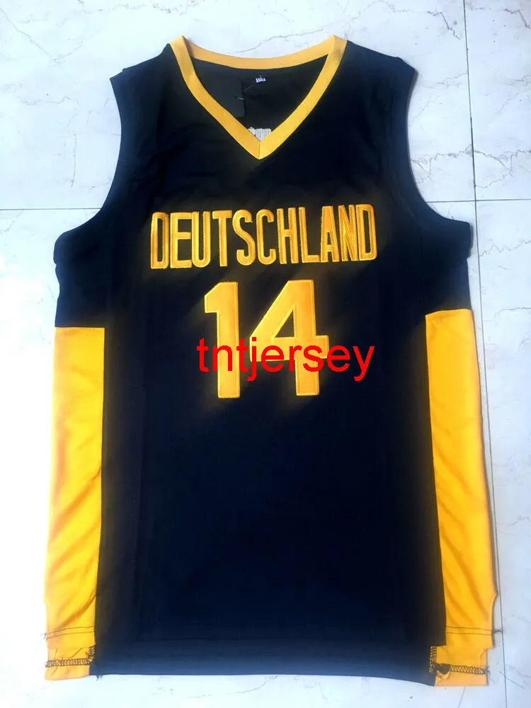 스티치 Dirk Nowitzki Deutschland 독일 독일 저지 검은 스티치 자수 저지 크기 XS-6XL 사용자 정의 이름 번호 농구 유니폼