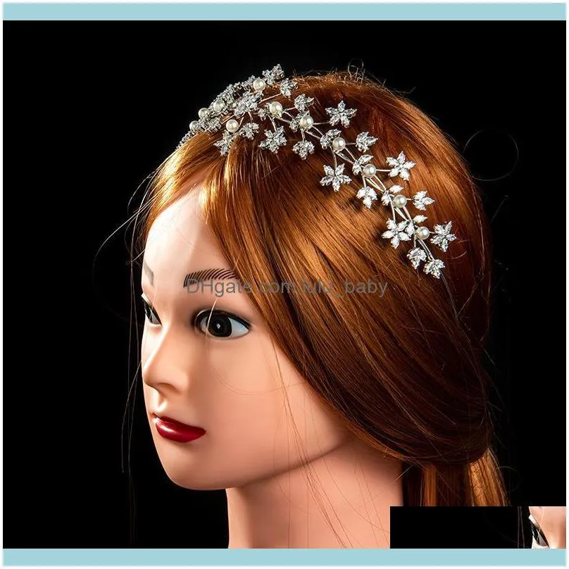 Hair Clips & Barrettes SLBRIDAL Sparkling Prong Setting Cubic Zircon Leaf Bridal Tiara Headband Wedding Queen Princess Party CZ Crown