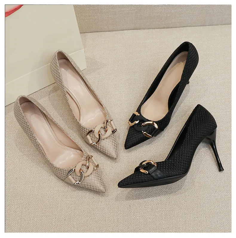 High Heels Women's Stiletto Shoes 2022 Spring New Fashion Black French Elegant Pointed Toe Pumps Large Size