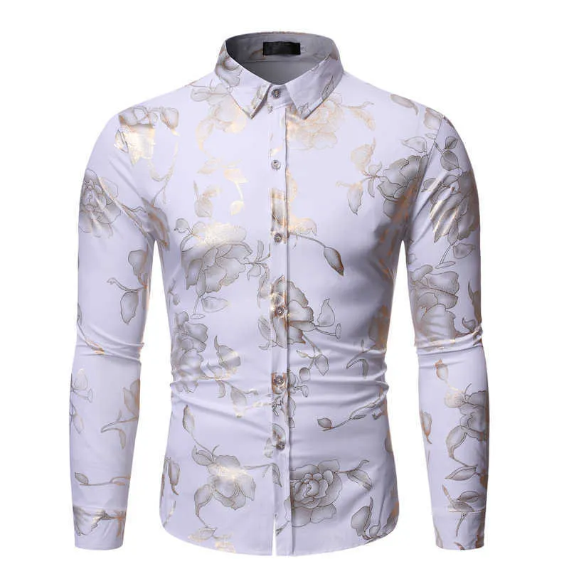 slim fit dress slacks Rose Gold Linen Printed Shirt Men's Plus Size main image 1