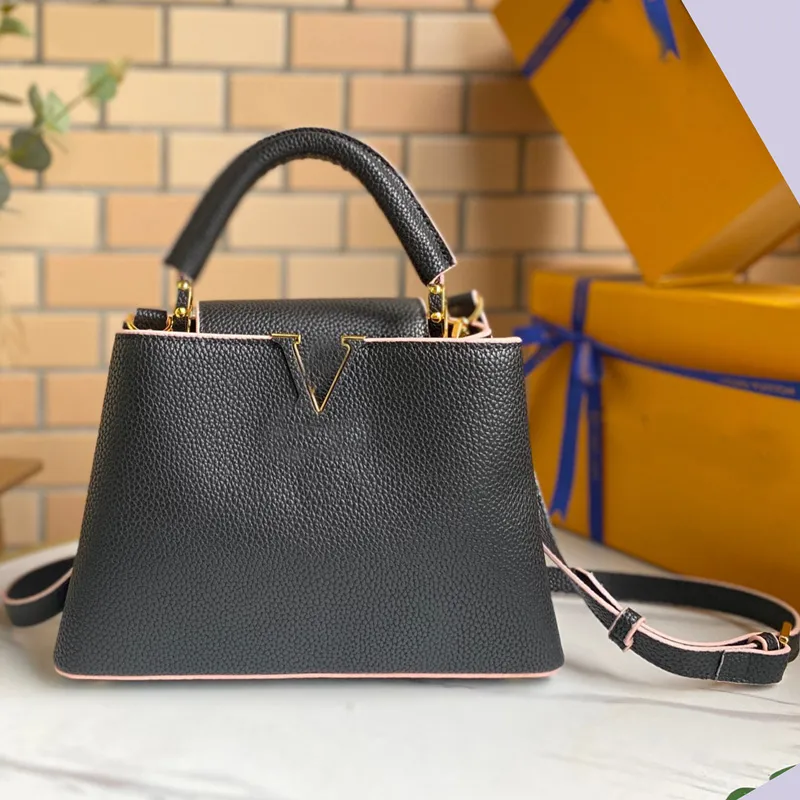Women Handbag Shoulder Crossbody Bags Grained Genuine Leather Colorblock Tote Bag Removable Wide Strap Classic Letter Snap Hook High Quality Capucine Handbags