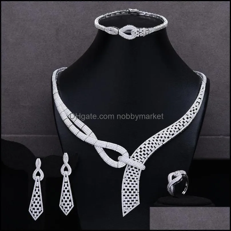 Earrings & Necklace GODKI 4PCS Luxury Trendy Mixed Big Statement Jewelry Set For Women Wedding Cubic Zircon CZ African Dubai Bridal