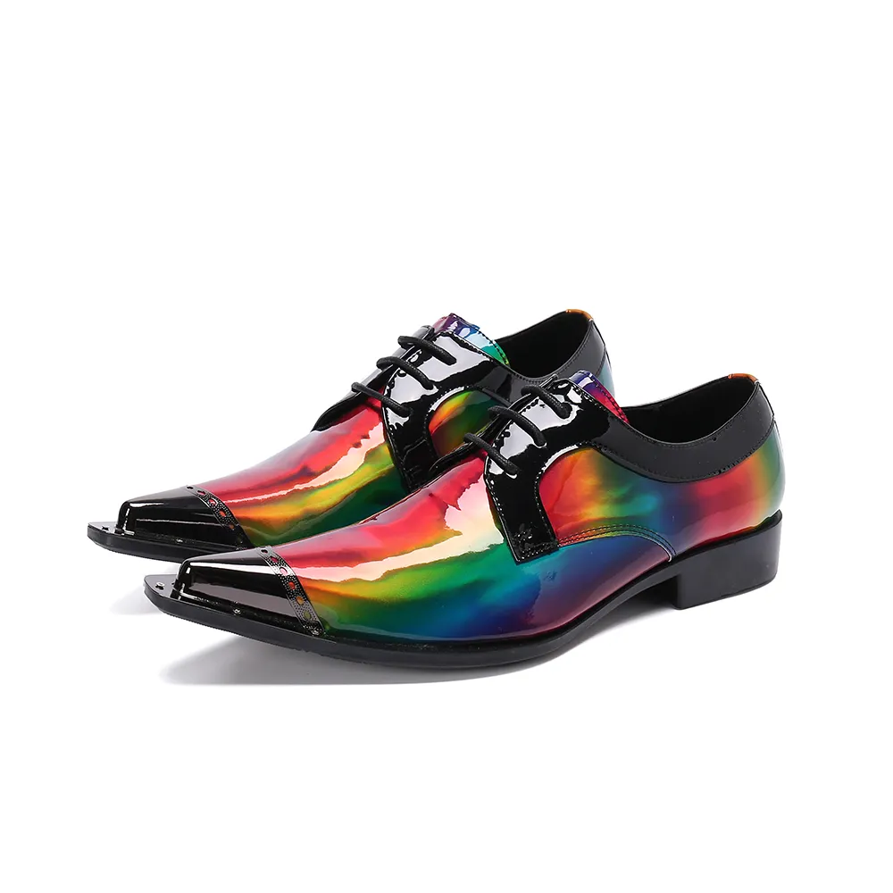 Scarpe classiche da uomo in pelle di coccodrillo fatte a mano Scarpe a punta in acciaio color arcobaleno Oxford per uomo Abito da sposa Chaussure Homme