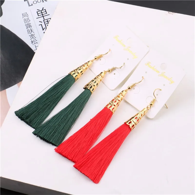 Boho Crystal Long Tassel Drop Earrings Chandelier For women Ethnic Geometric Rose flower Sign Dangle Statement Earring Fashion Jewelry