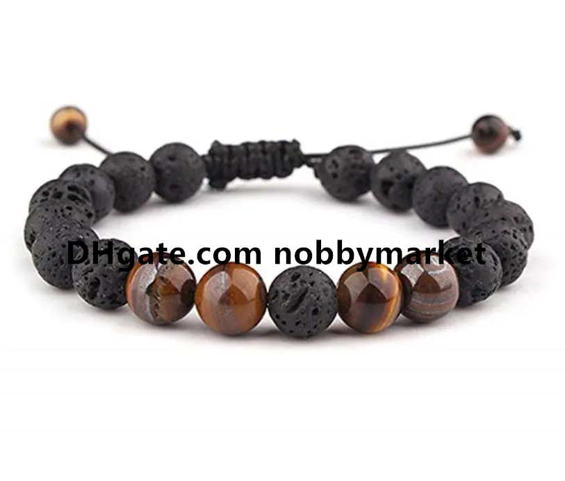 Beaded, Strands Bracelets Jewelry Volcano Stone Tiger Eye  Oil Diffuser Bracelet Bangle Yoga Beads Handmade Adjustable Braided
