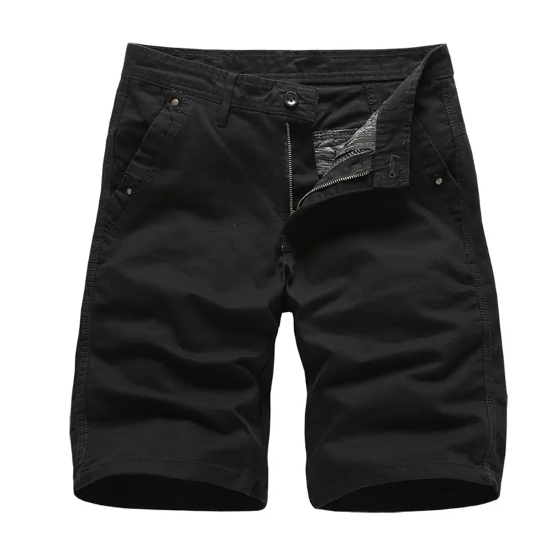 Märke Mens Cargo Shorts Högkvalitativ Svart Militär Kort Byxor Bomull Solid Casual Beach Sommarbotten 210713